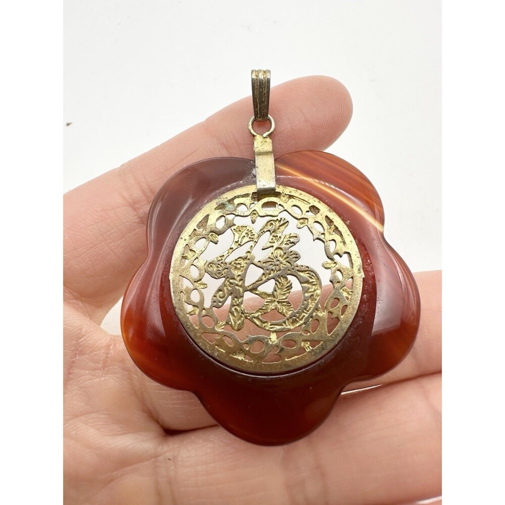 Vintage Natural Carnelian Filigree Chinese Character blessing pendant